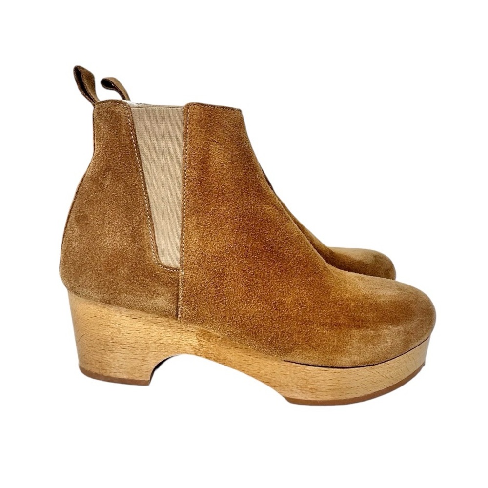 Andre Assous Tan Suede Chelsea Clog Booties
